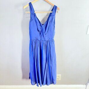 Anthropologie Petrunia Womens Blue Sleeveless Midi Dress Size 6 V-Neck Pleated F